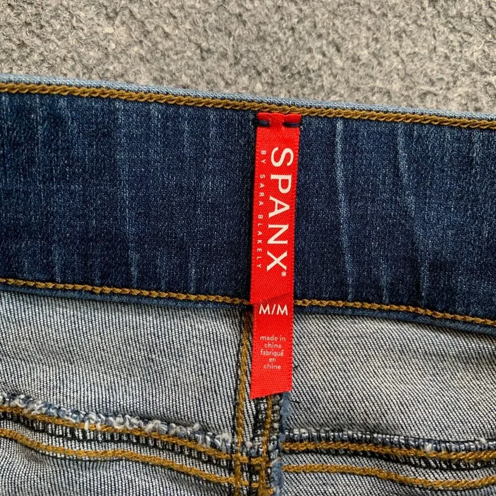 Spanx Jeans Womens M Medium Distressed Ankle Skinny High Rise Frayed Hem Pull On